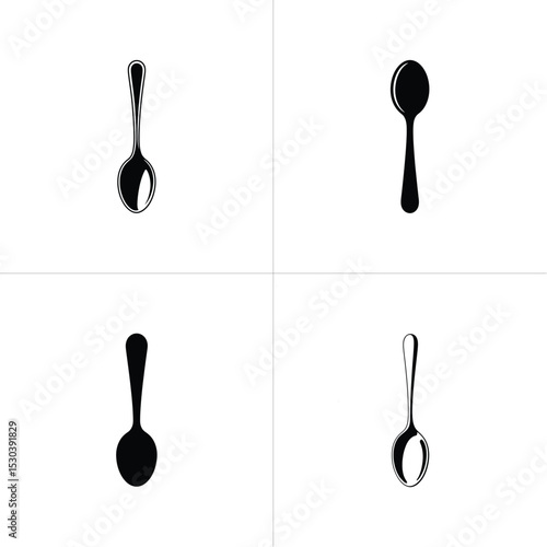 Four Black and White Spoon Silhouettes on White Background in a Grid Pattern