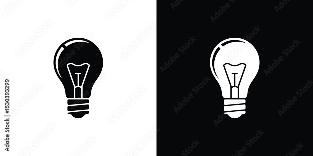 Light Bulb Icon Illustration Black on White, White on Black, Minimalist Design Light Bulb Icon Illustration Black on White, White on Black, Minimalist Design