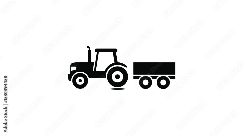 Farm Tractor and Trailer: Simple Black Icon Vector Graphic Farm Tractor and Trailer: Simple Black Icon Vector Graphic