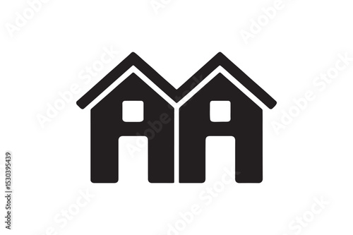 Semi Detached Home silhouette vector with white background