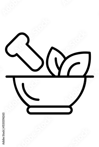 Herbal remedies icon. grinding natural ingredients for wellness.
 Traditional pharmacy emblem. botanical elements, crushing tools.
