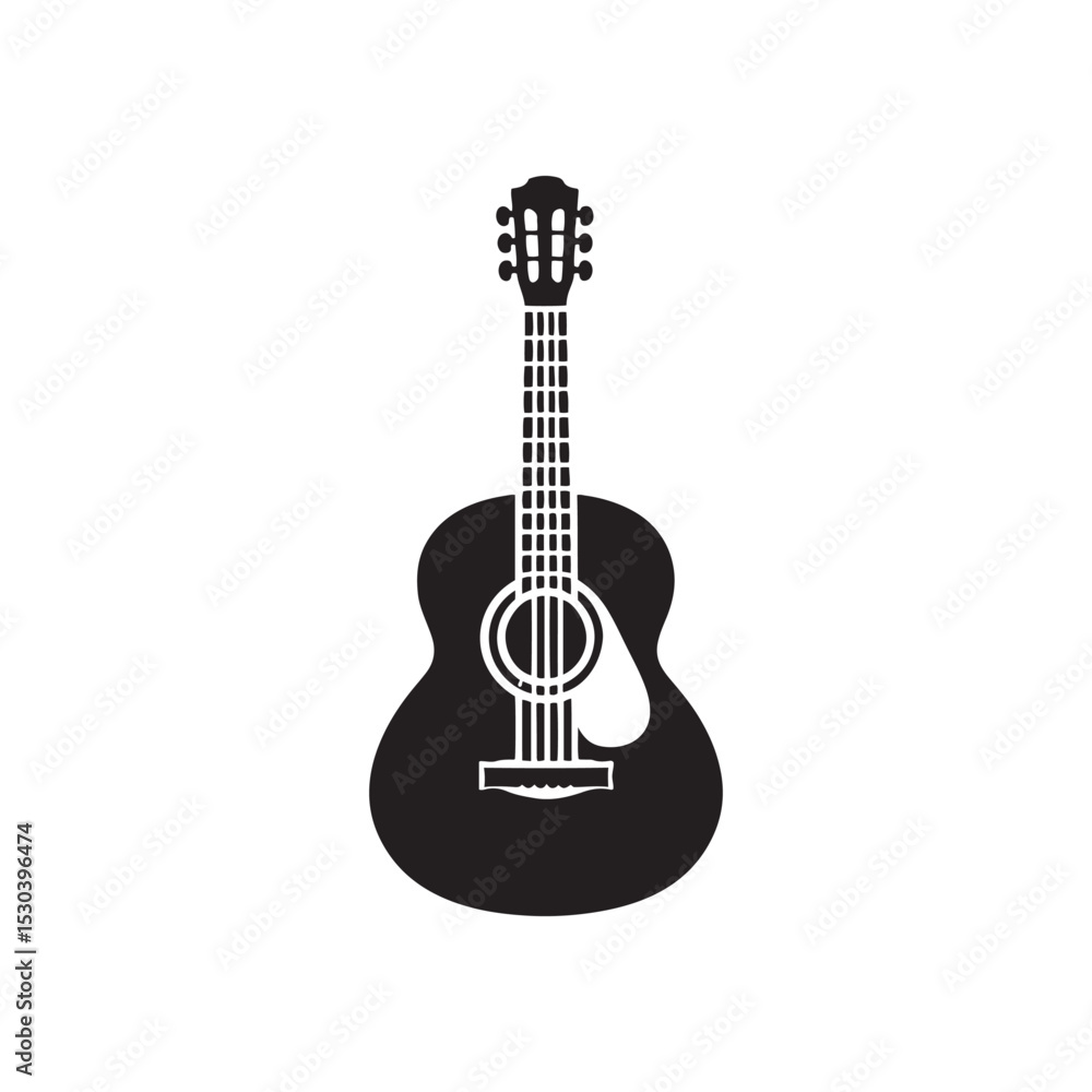 Obraz premium Classic Acoustic Guitar Outline - Vector Guitar Silhouette Design - Acoustic Instrument Graphic.