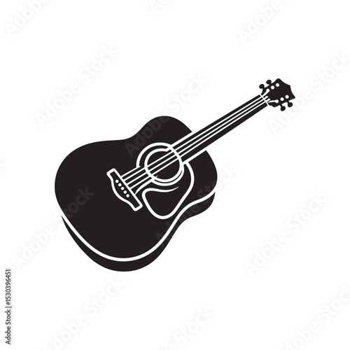 Solid Acoustic Guitar Vector - Simple Guitar Silhouette - Music Instrument Illustration.