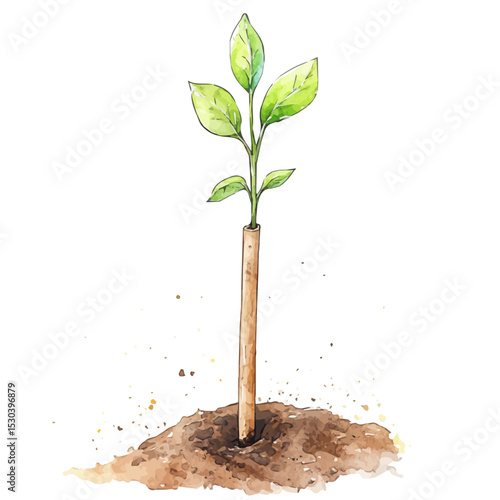 Dibber Planting Stick, watercolor clipart vector, isolated on a white background.