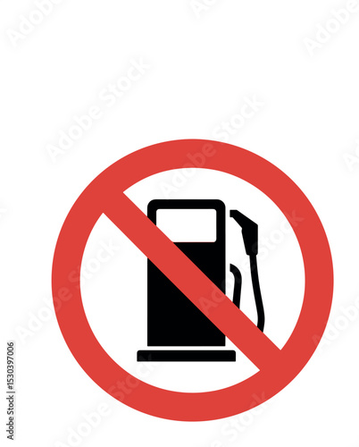 No Fuel Pump Icon - Prohibited Gas Station Sign - Red Circle with Slash Over Fuel Dispenser Vector