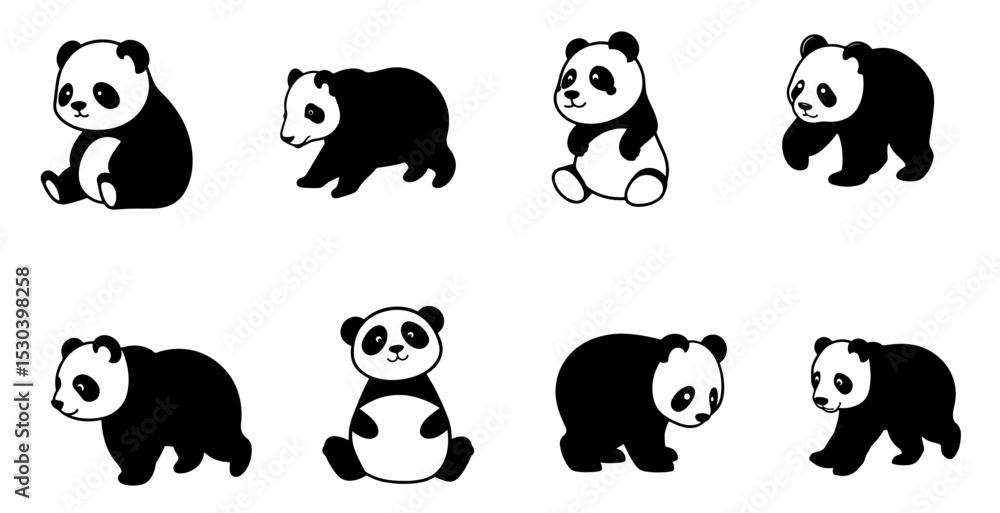Obraz premium Panda Icon Set. Animal Illustration Design. vector