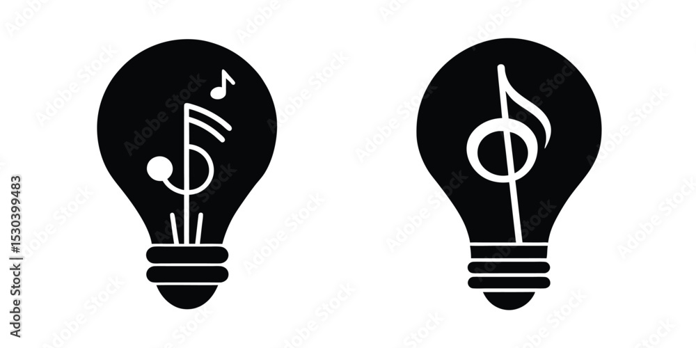 Light Bulb With Music Staff Inside Symbolizing Harmony Isolated on White Background Light Bulb With Music Staff Inside Symbolizing Harmony Isolated on White Background