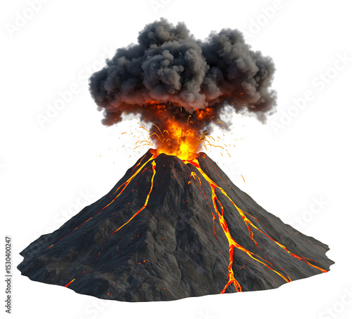 噴火する火山 迫力ある溶岩と黒煙 鮮やかな色彩