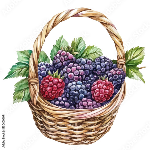 Wallpaper Mural watercolor of Dewberry Fruit Basket, vector, isolated on a white background. Torontodigital.ca