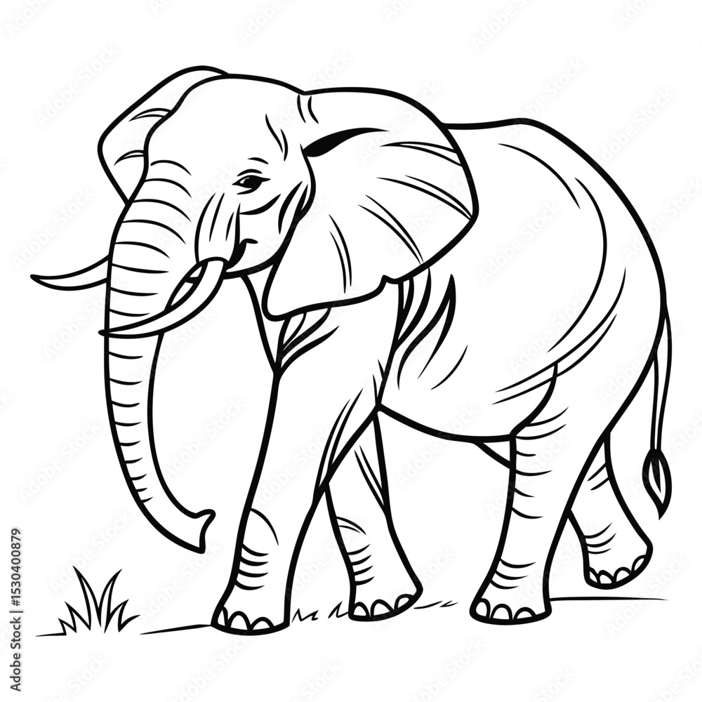 Fototapeta premium Modern Black and White Elephant Outline Drawing for Safari Themes