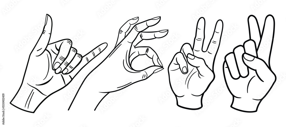 black and white hand gesture set outline silhouette vector doodle drawing black and white hand gesture set outline silhouette vector doodle drawing