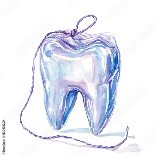 watercolor vector of Dental Floss, isolated on a white background.