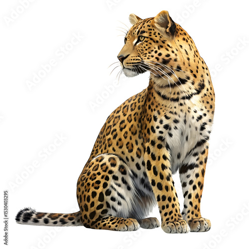 Leopard sitting and looking to the side isolated on transparent background