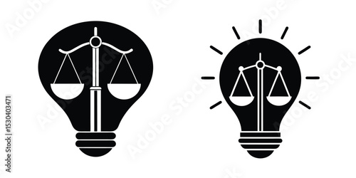 Light Bulb With Scales Symbolizing Balance Isolated on White Background