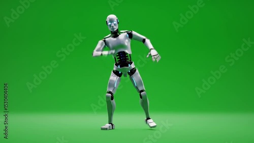Wallpaper Mural White robot dancing on green screen background Torontodigital.ca