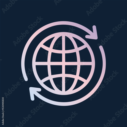 Global exchange encircled world with arrows. Icon symbol illustration