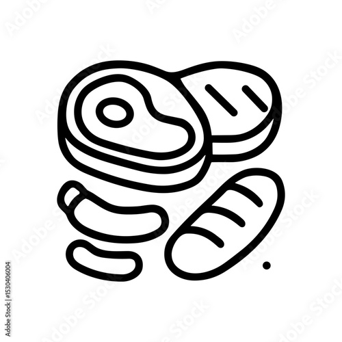 Meaty feast with bread delights. Icon symbol illustration
