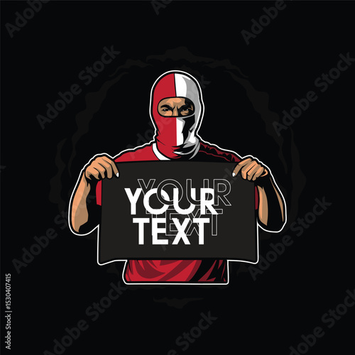vector illustration of a hooligan ultras with a banner