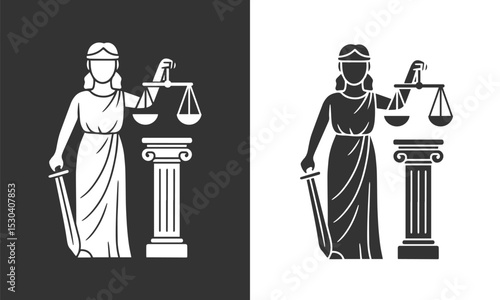 Lady Justice Vector – Legal Law Firm Symbol in Black and White