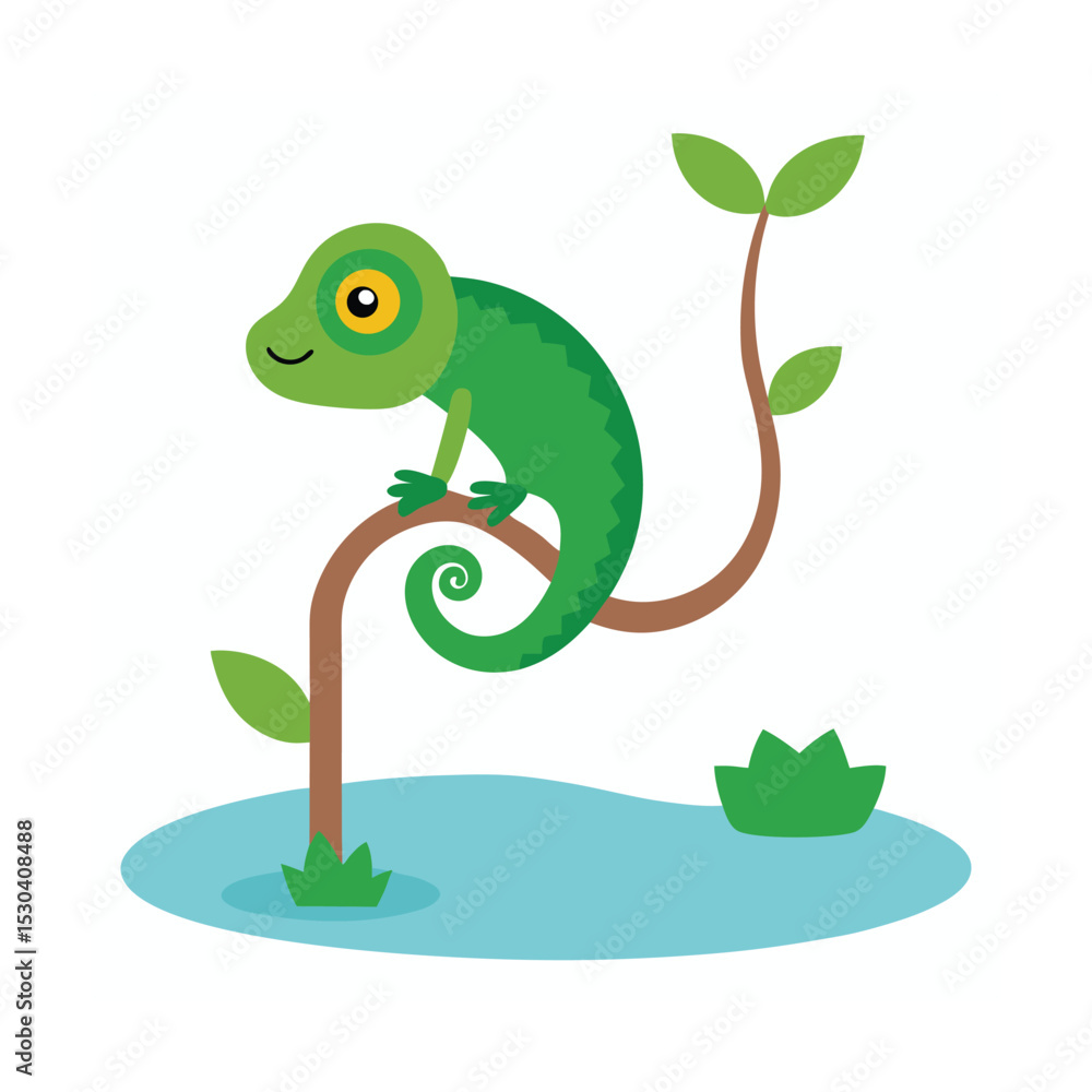 Fototapeta premium cartoon green tree with bird