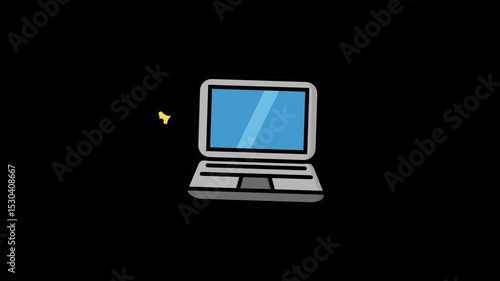 Wallpaper Mural Animated Laptop computer with vibrant blue screen suitable for technology blogs, digital marketing promotions, online learning platforms, remote work concept. Torontodigital.ca