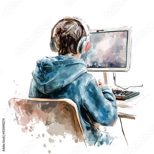 watercolor of DAW Software, vector, isolated on a white background.