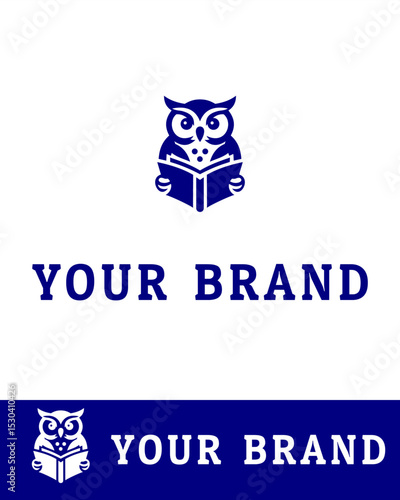 Creative and educational owl logo design featuring a wise owl reading a book