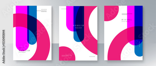Abstract Geometric Poster Set with Minimalist Design in Blue and Pink Shades