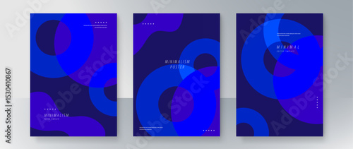 Abstract Geometric Poster Set with Minimalist Design in Blue Shades