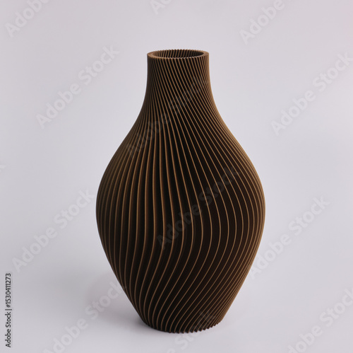 creative 3D technology printed brown vase home decor with a flowing geometric texture Decorative Vase For Flowers made from recycled plastic isolated white background