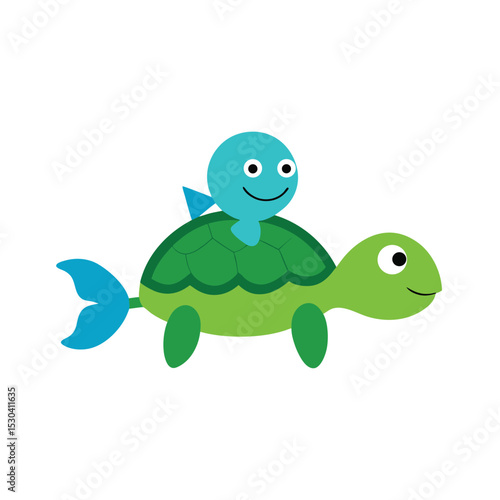turtle riding on the back of a fish through