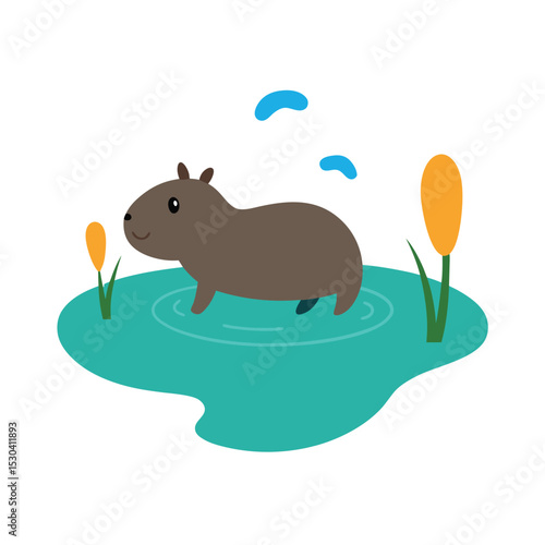 water vole swimming across the pond vector art.