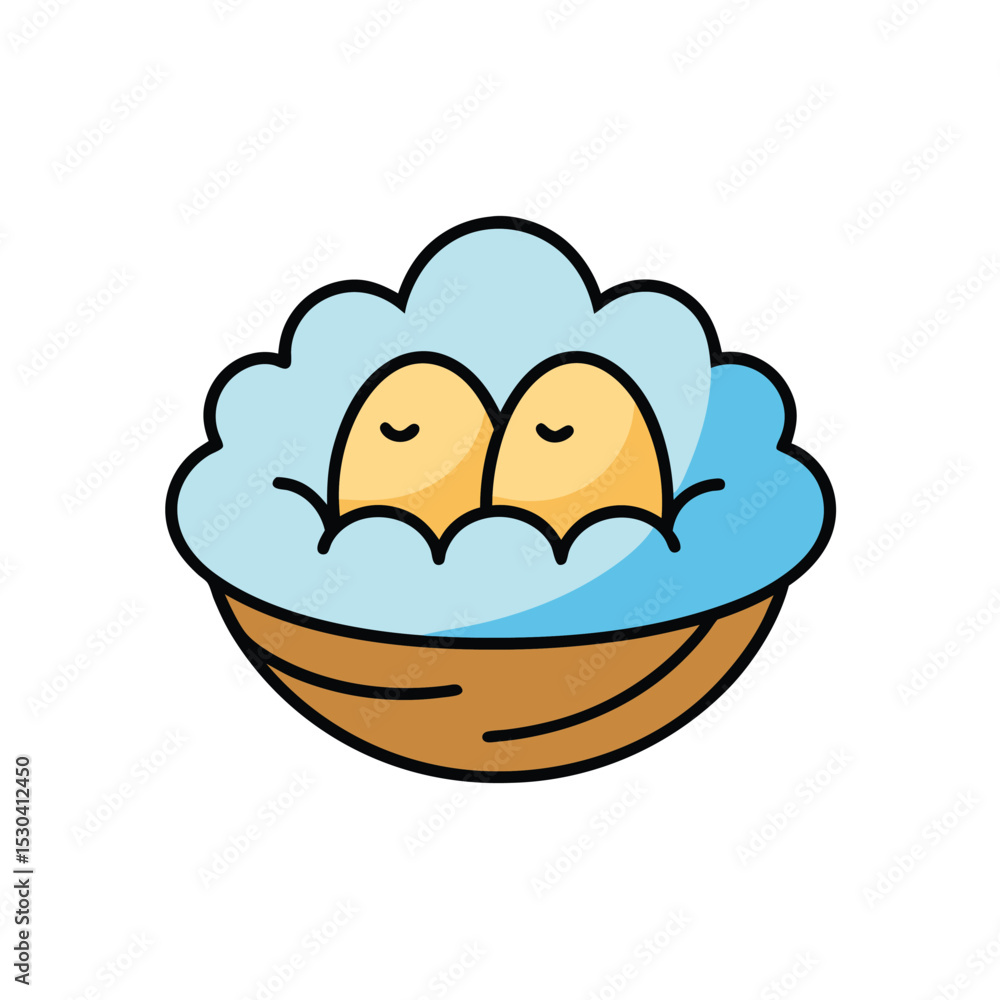 Fototapeta premium bird nest with cloud shaped eggs cartoon vector art.