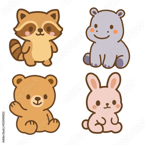 kawaii animal vector illustration soft pastel colors.