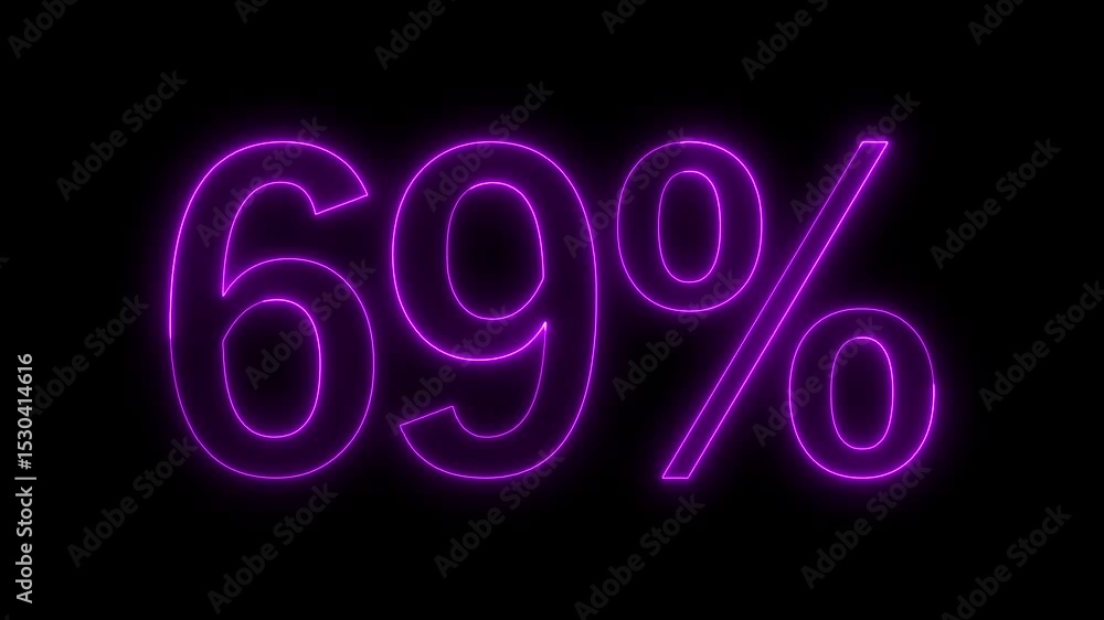 print color neon glowing 69% text icon animation offer sale discount store price shopping template banner text letter sign symbol on black background print color neon glowing 69% text icon animation offer sale discount store price shopping template banner text letter sign symbol on black background