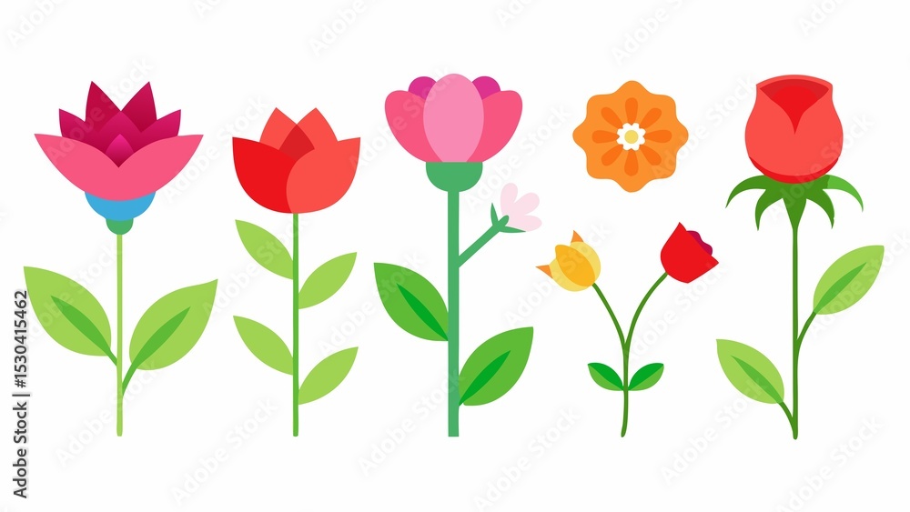 Obraz premium Collection of Simple Geometric Flower Illustrations on White Background for Springtime Designs