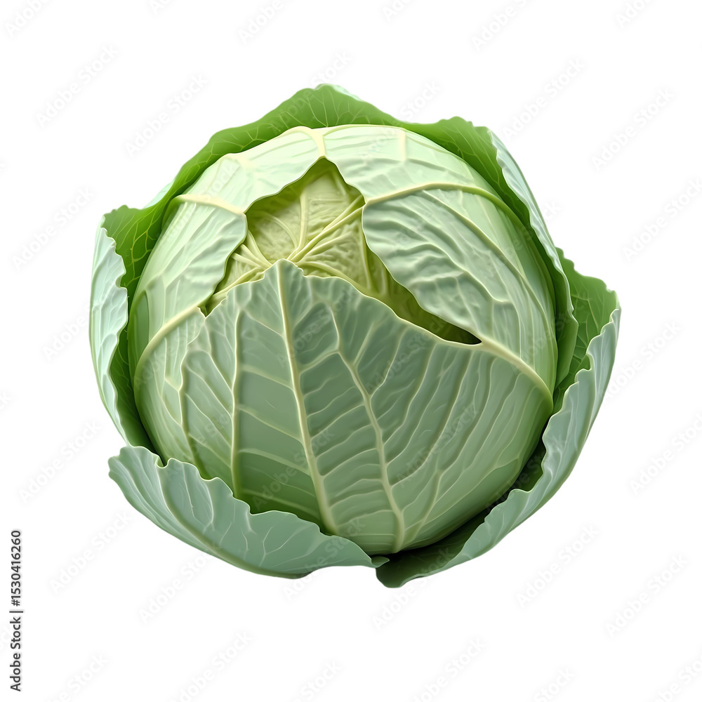 Fototapeta premium A single green cabbage head isolated isolated on white background