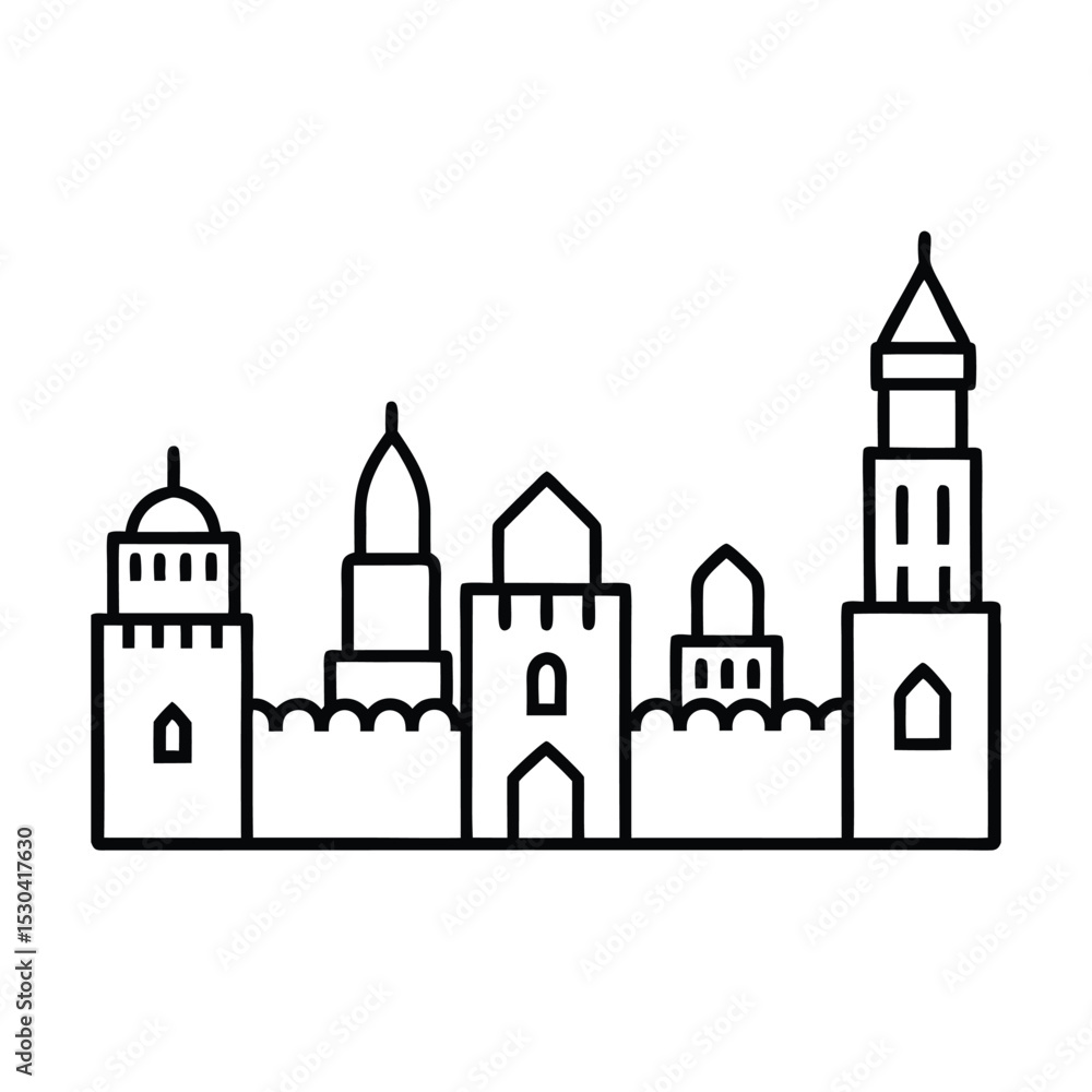 Minimalist line art of a castle skyline Minimalist line art of a castle skyline