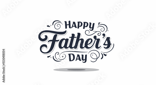 Happy Father's Day text in a decorative, ornate font with swirls and orange accents.