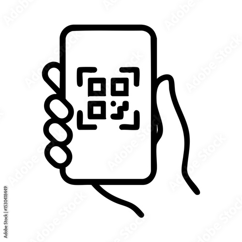 QR code scanner on mobile phone held in hand icon
