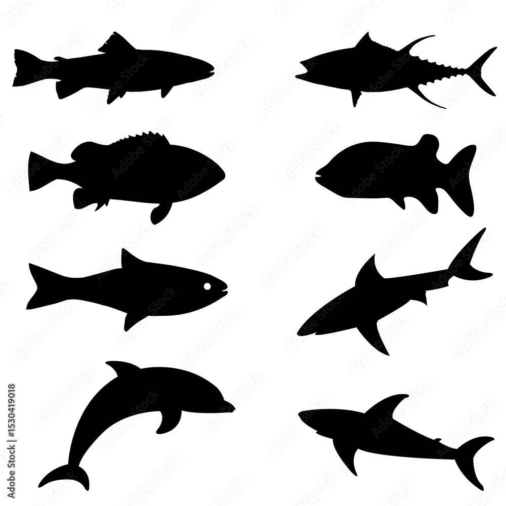 Fototapeta premium set of fish silhouettes