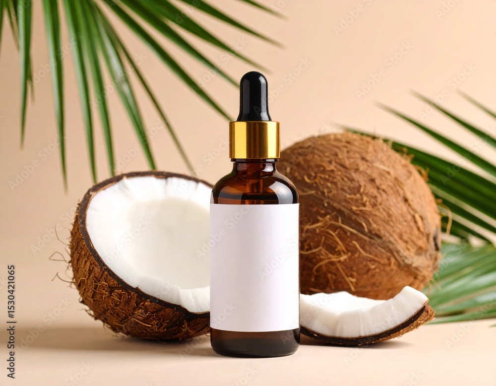 Naklejka premium White wine and rose with natural coconut oil create a relaxing aromatherapy spa experience for body care and wellness