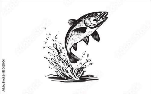 Fish silhouette vector art icon isolated on white, vector illustration