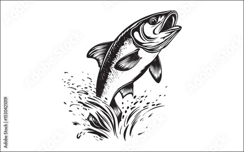 Fish silhouette vector art icon isolated on white, vector illustration
