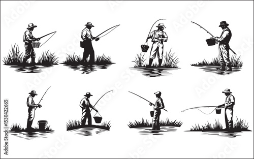 Fisherman Fishing Silhouette illustration isolated on a white background
