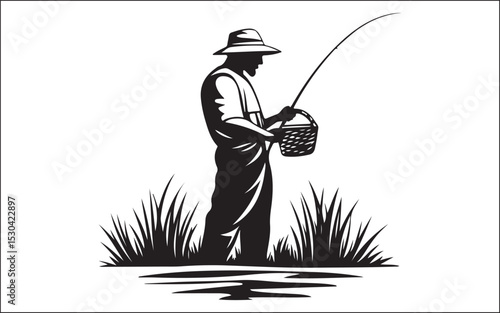 Fisherman Fishing Silhouette illustration isolated on a white background