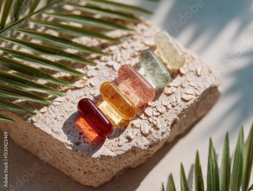 Colorful Health Supplements on a Natural Stone
