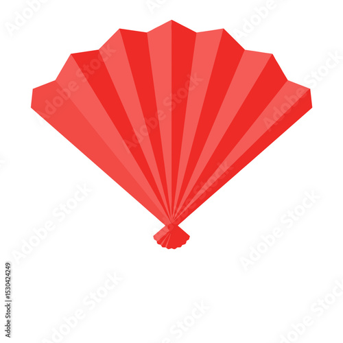 Vivid red folding fan, rendered in a geometric, minimalist style, centered on a white background