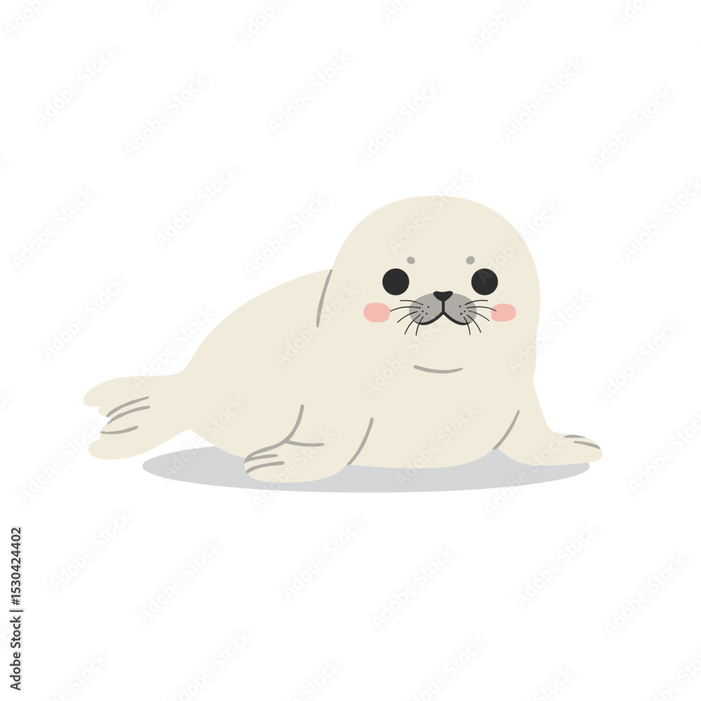 Fototapeta premium Cartoon of a lying white seal