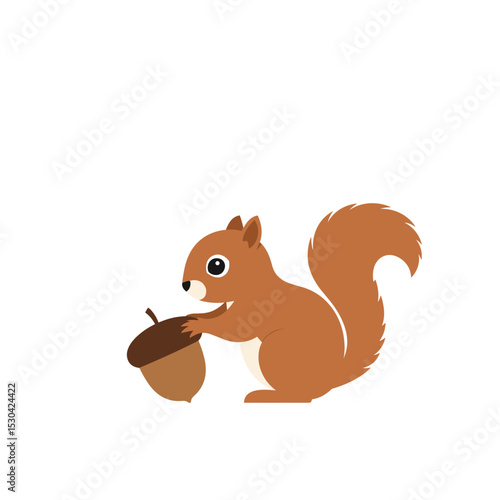 Flat-style illustration of a squirrel holding an acorn against a clean white background